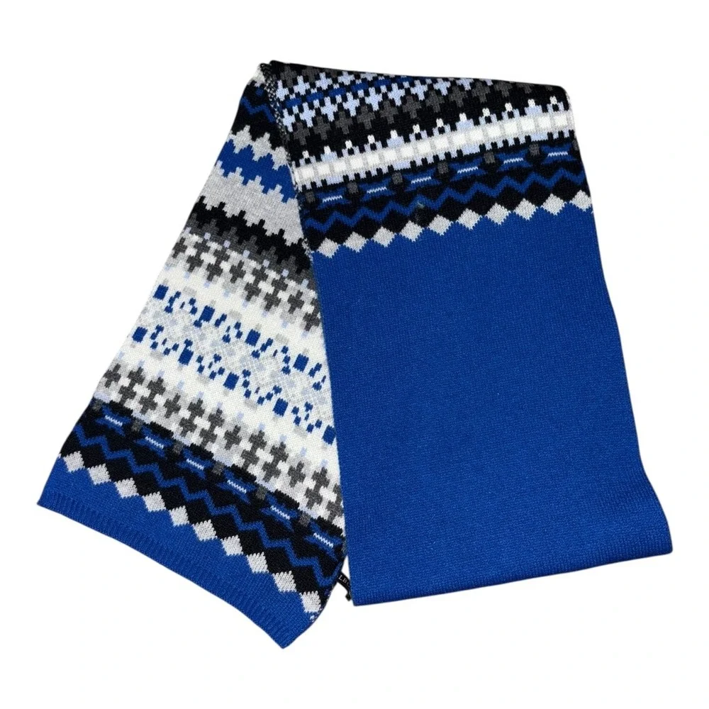Talbots Blue‎ Fair Isle Lambswool Blend Scarf Winter Knit Accessories